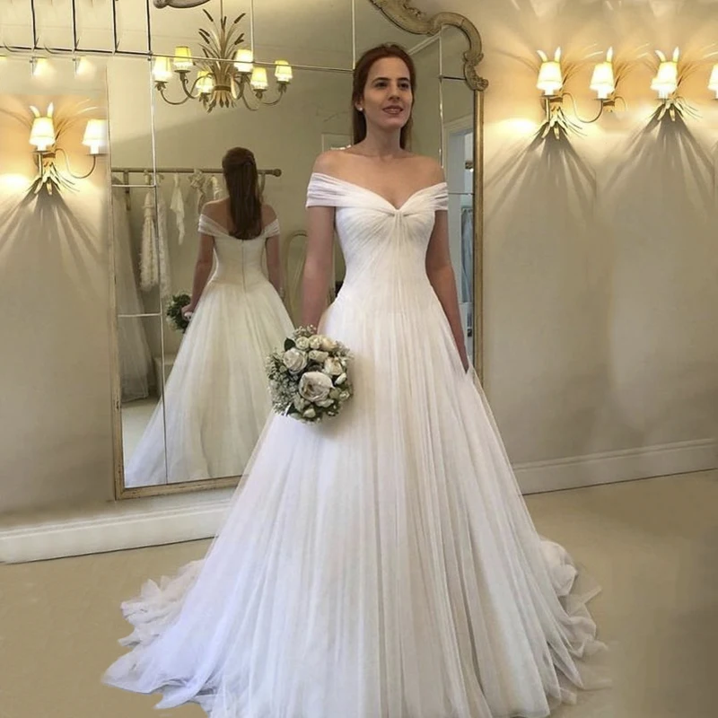 Miaoduo свадебное платье с открытыми плечами простое Тюлевое vestido de Noiva Robe De свадебное платье ТРАПЕЦИЕВИДНОЕ белое vestido de noiva