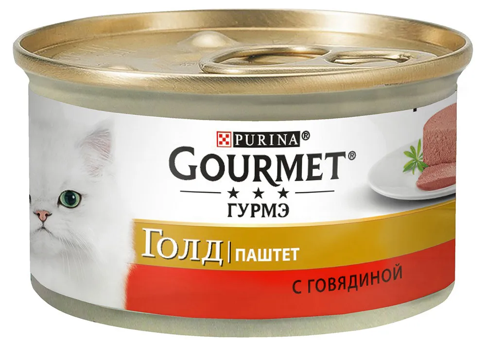 Корм влажный Gourmet Гурмэ Голд Паштет для кошек с говядиной, 85 г(24 шт