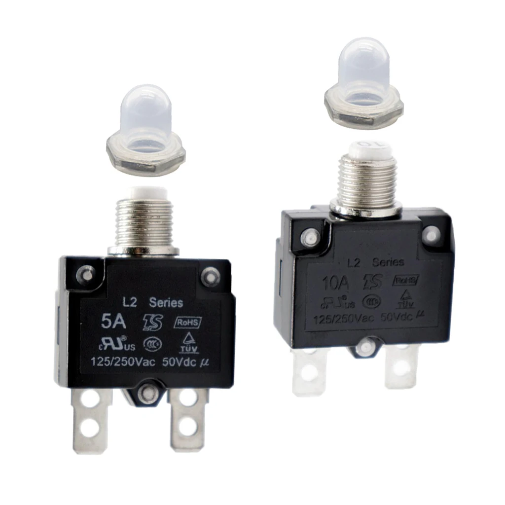 2X 5A/10A Circuit Breaker Overload Protector Switch + Clear Waterproof Cap