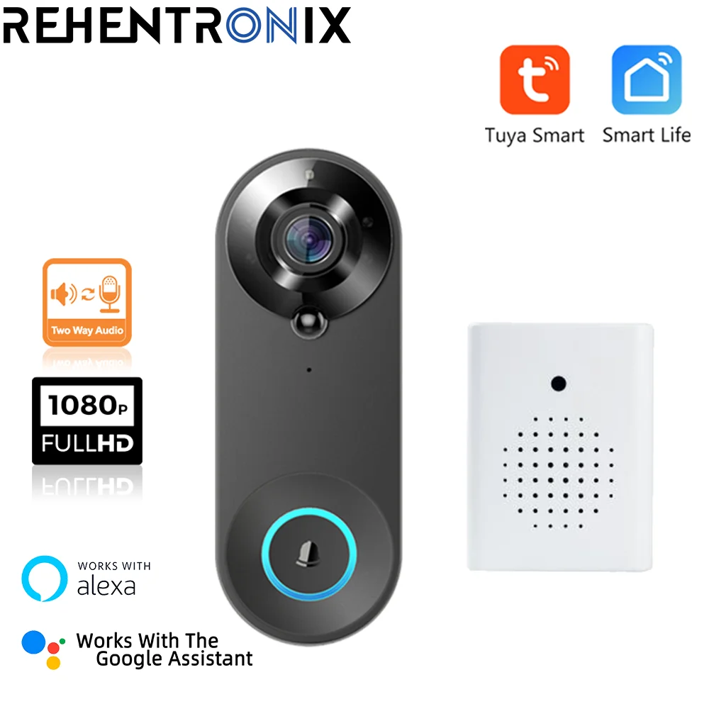 Дверной звонок Tuya с поддержкой Wi-Fi Smart Life 1080P FHD беспроводной уличный миниатюрный
