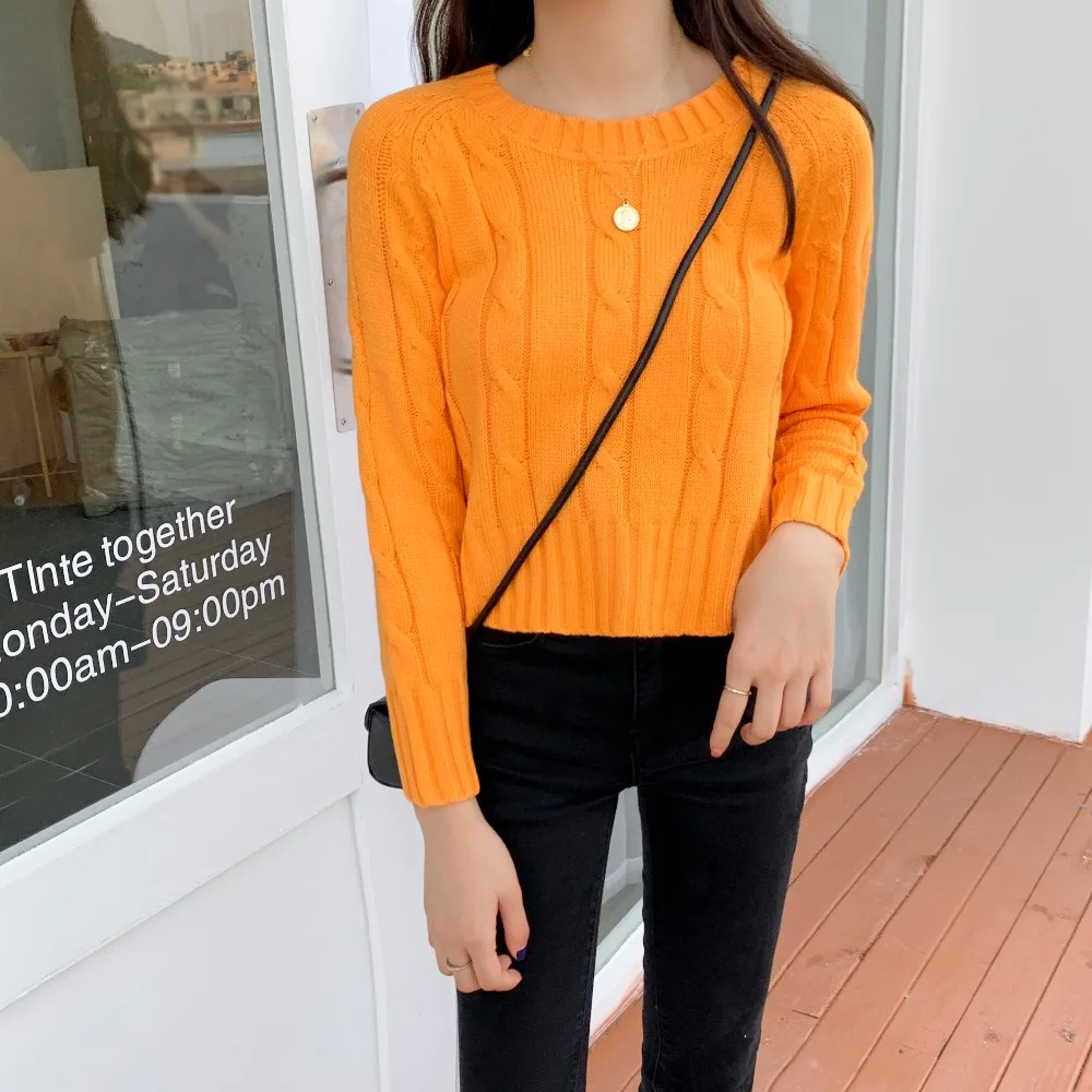Women Sweaters Knitted Tops 2019 New Winter Casual Female Knitwear Candy Color Fashion O-Neck Woman Short Casual Pullovers   (2)