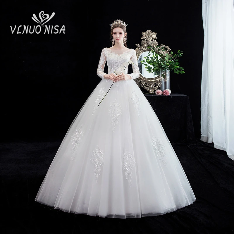 New Luxury White Cathedral Train Wedding Dress Elegant Embroidery Lace V-neck Full Sleeve Backless Bridal Gown Robe De Mariee 30 | Свадьбы и