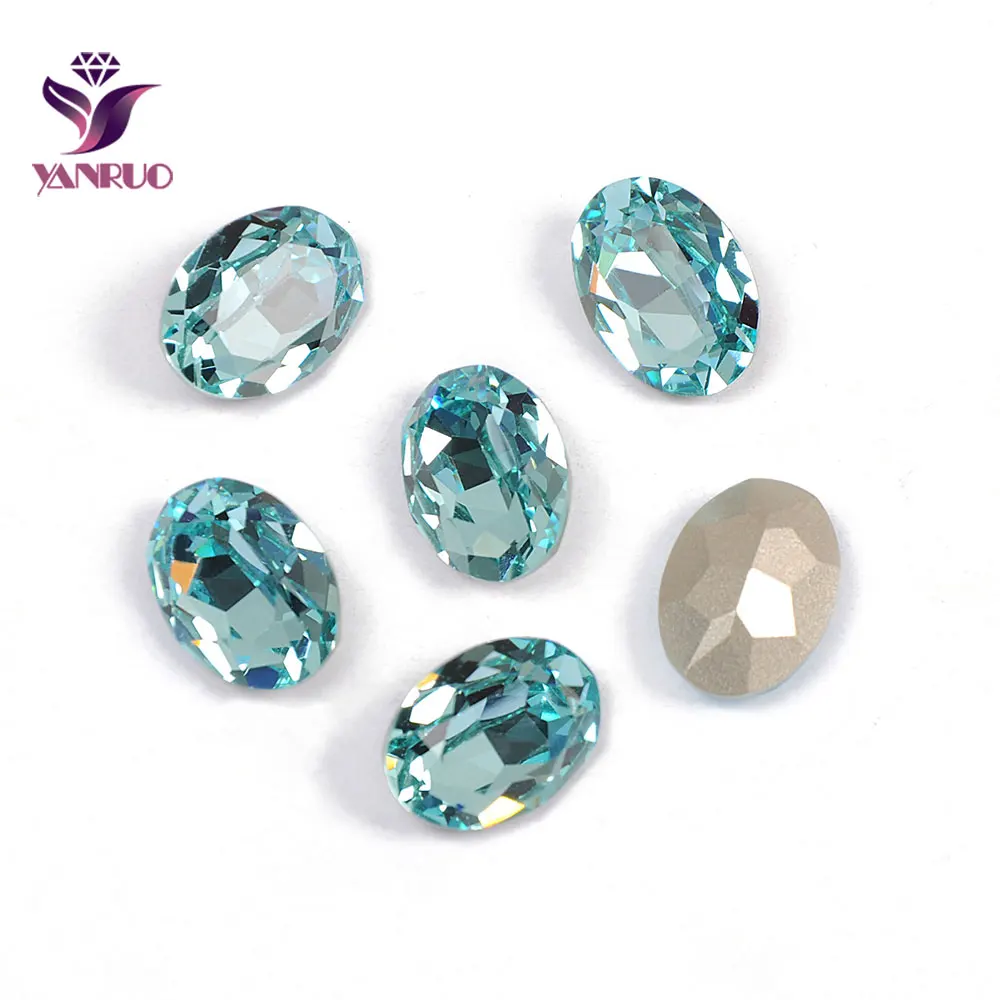 YANRUO, 4120, овальные украшения, стеклянные стразы, драгоценные камни, сделай сам, кристаллы для шитья, Необычные камни, заостренные сзади, пришитые стразы, яркие для одежды - Цвет: Aquamarine
