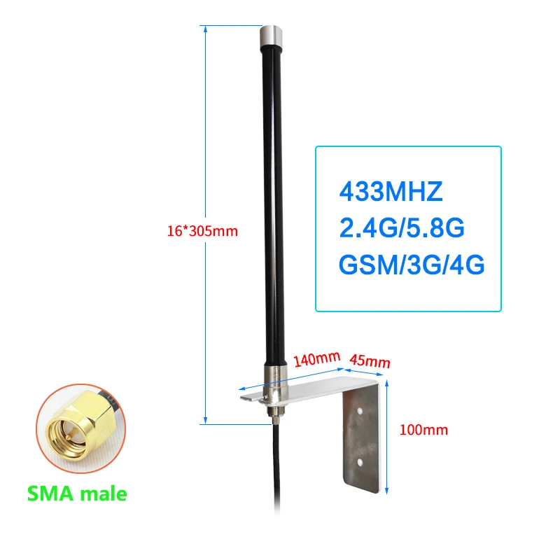 

GSM/GPRS LTE 3G 4G 2G 433MHz 2.4G/5.8G FRP Fiberglass antenna SMA male Omnidirectional waterproof DTU Base station High gain