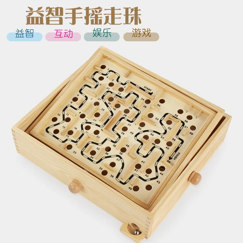 

Wooden Children Adult Interactive Desktop Balance Ball Bearing Game Intelligence Camera Track Roll-on Hand-cranking Maze Educati
