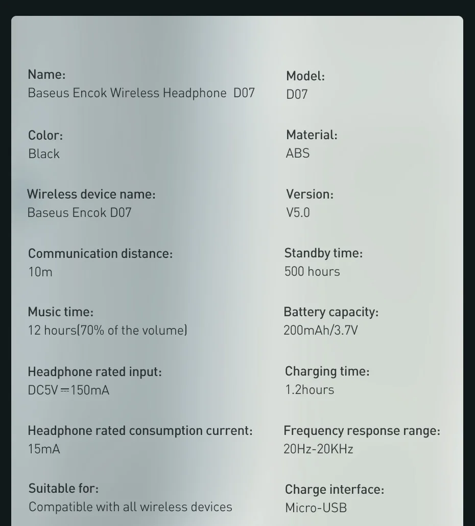 Baseus D07 беспроводные наушники Bluetooth 5,0 гарнитура Mega Bass Наушники для iPhone Xiaomi huawei