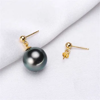 

G18K Gold Earring Hooks with Eyepin Bead Caps, Yellow Karat Gold Solid 18ct oro French Earwire Dangle Pearl Earrings
