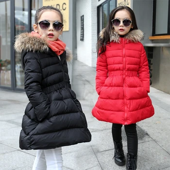 

Down Jackets For Girls Long Section Fur Collar Duck Down Winter Coat Girl Children Hooded Pettiskirt Children Down Jacket