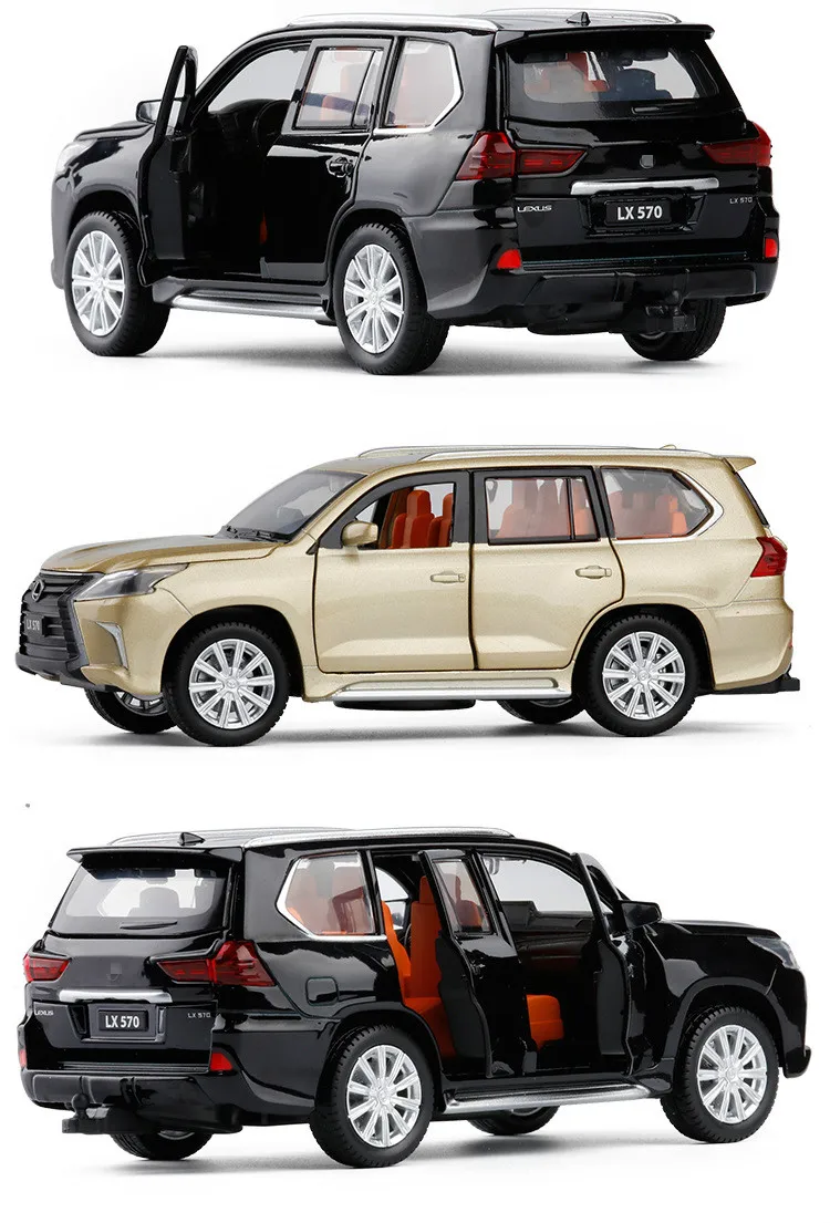 

1:32 Alloy Car Model Lx570 SUV Model Boy Toy Car Pull Back Sound Light Engine Sound Open Doors Off-road Car Model Gift for Boy