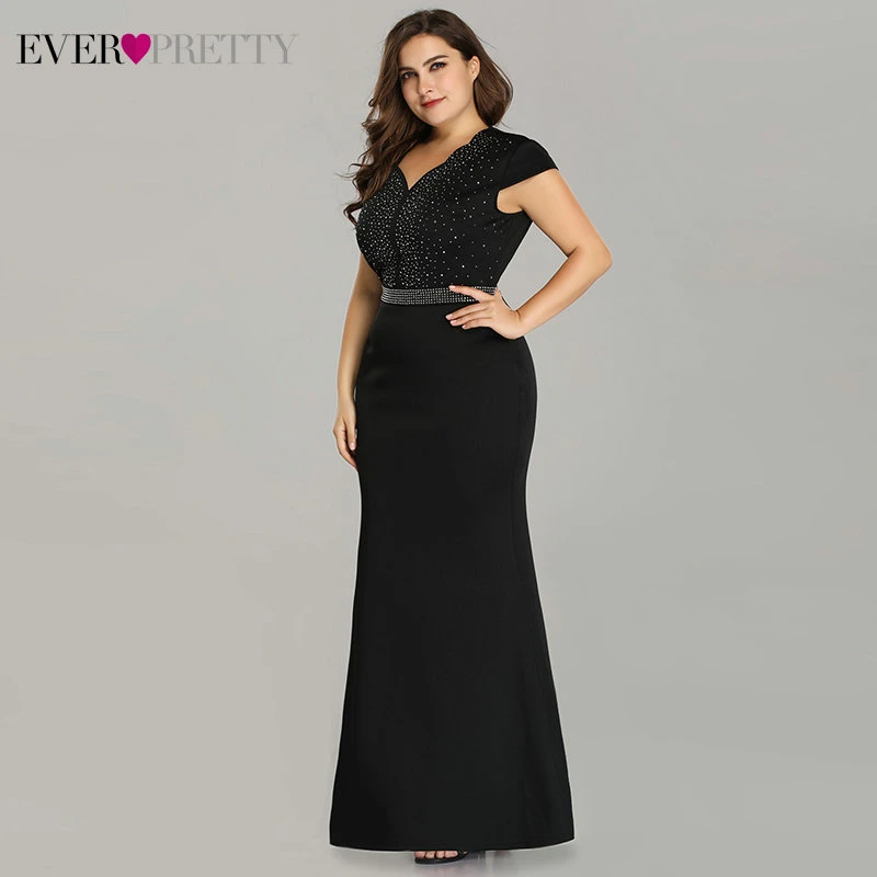 Черные вечерние платья размера плюс для женщин, элегантные вечерние платья с v-образным вырезом и бисером
