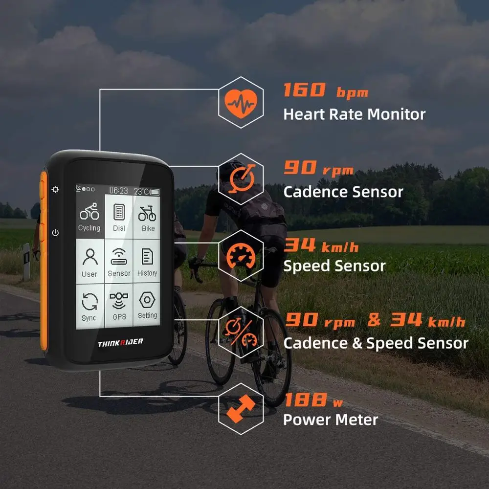 ThinkRider BC200 GPS Смарт велокомпьютер ANT + BLE Powermeter Поддержка ЖК дисплей Дисплей IPX7