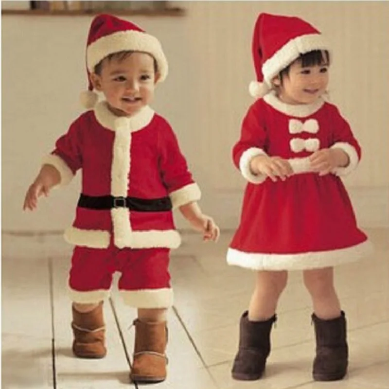 0-3 Years Old Baby Girls Christmas Santa Claus Costume Princess Dresses Boys Clothes Set with Hat Child Red Kid Clothing Outfits