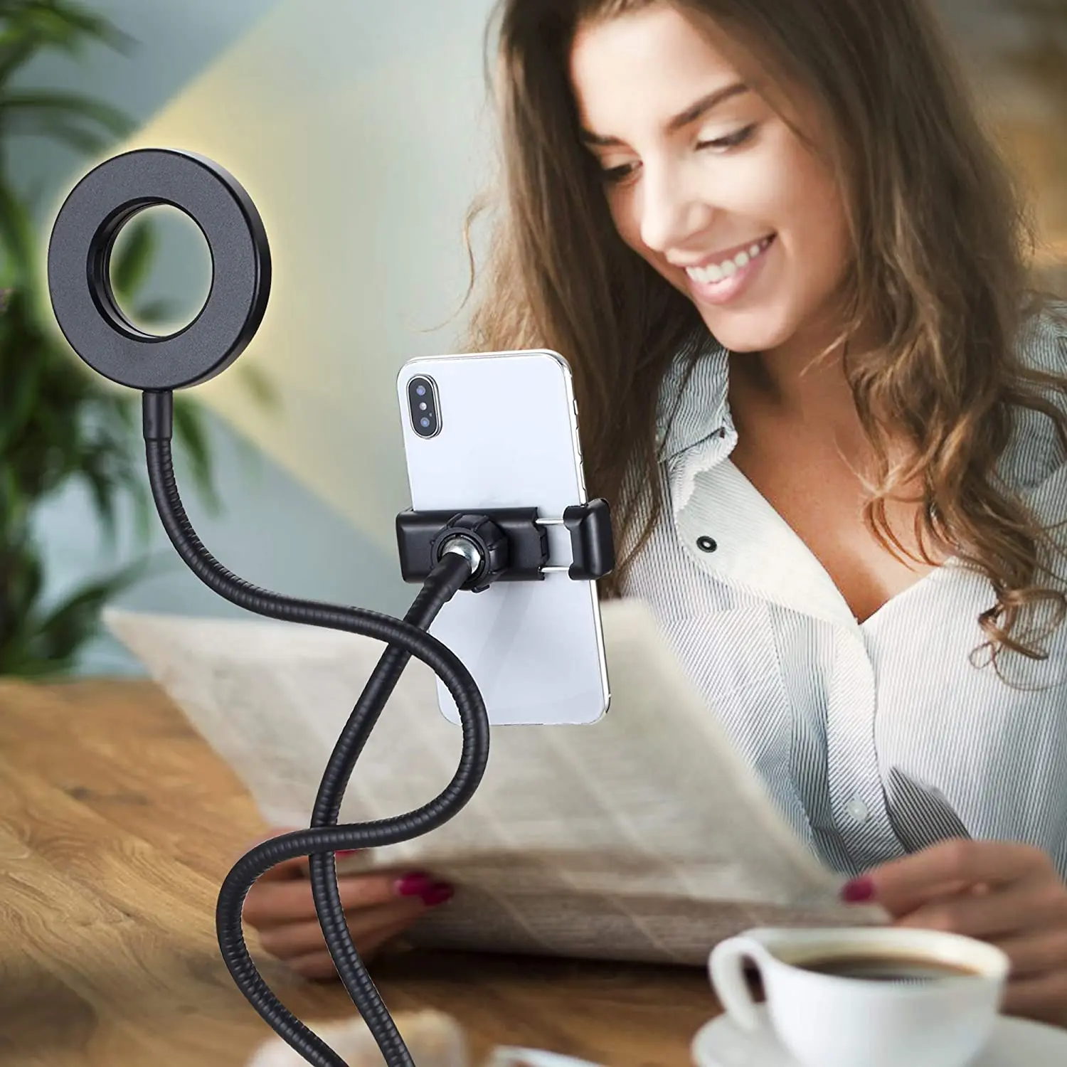 USB светодиодный кольцевой светильник для селфи с гибким держателем на мобильный