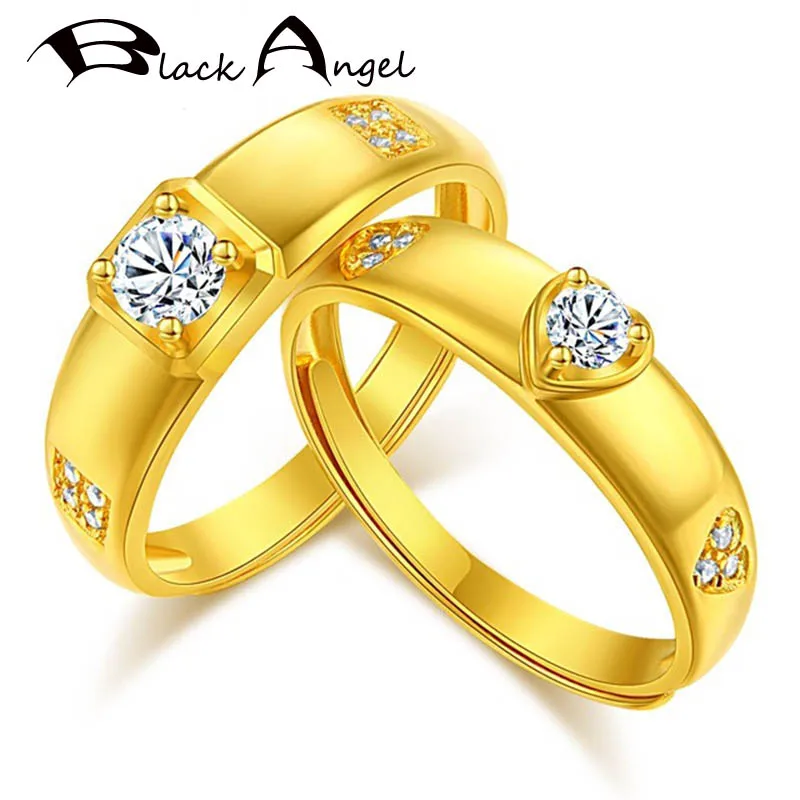 

BLACK ANGEL 2020 New Couples Rings Gold Heart Shaped Luxury CZ Gemstone Ring for Lovers Wedding Engagement Gift Fashion Jewelry