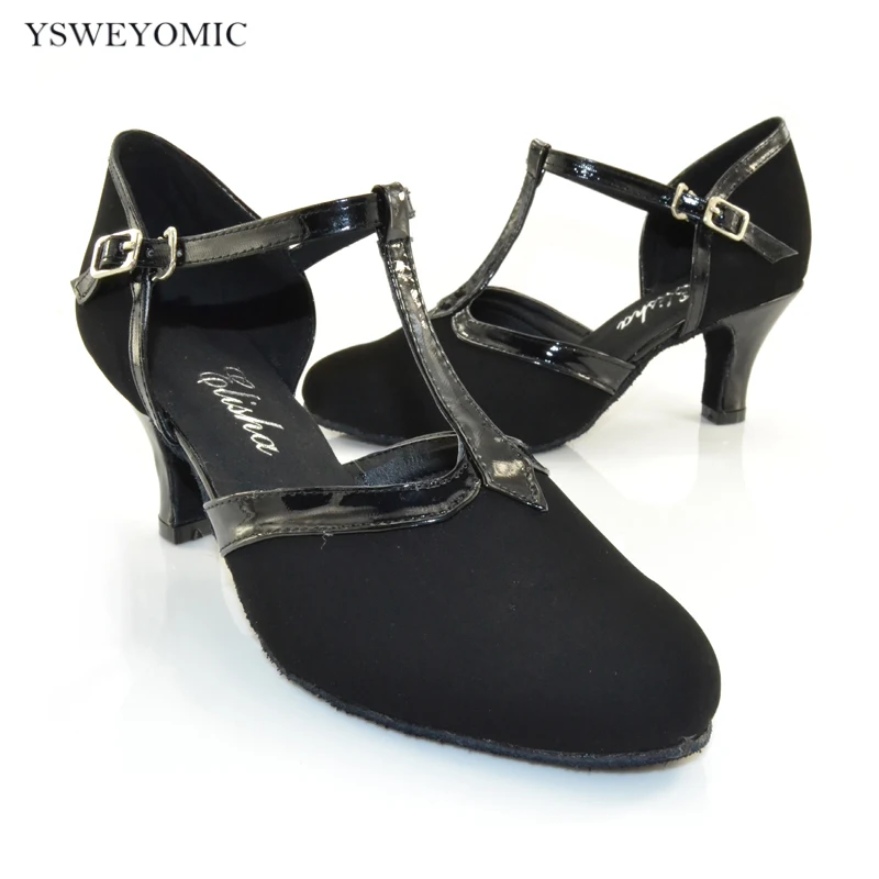 Ballroom Dance Shoes Women Dance Competition Shoes Low Heel 6cm 5cm Practice Black Flock Closed Toe Standard Ballroom Dance Shoe