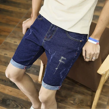 

USUROM Harajuku Denim Jeans Men Fashion Summer Knee Length Slim Black Jeans Moustache Effect Embroidery Men's Jeans Streetwear