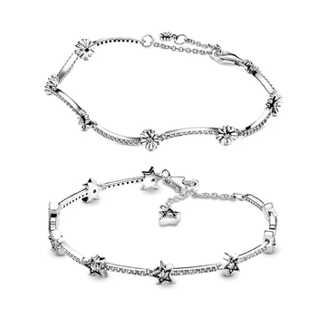 

Original 925 Sterling Silver Bracelet Sparkling Daisy Flower Bracelet Bangle Fit Bead Charm Diy Pandora Jewelry