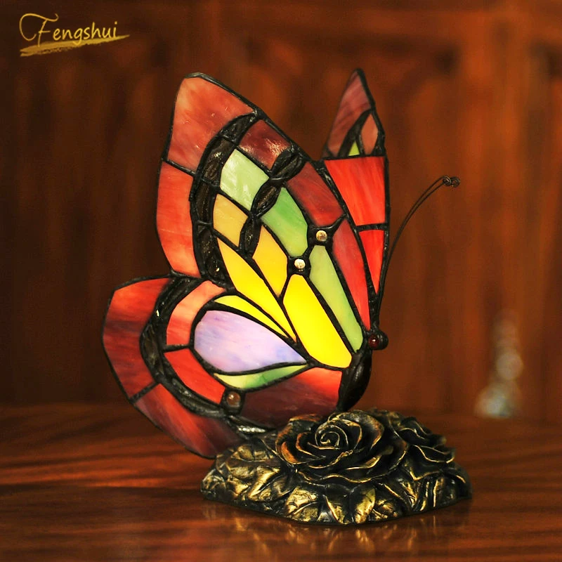 

Russia Butterfly Table Lamp Art Decor Stained Glass Lights Living Room Butterfly Tiffany Desk Lamp Bedroom Hotel Bedside Lamps