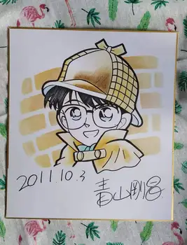 

hand drawn Aoyama Gōshō autographed Detective Conan Shikishi Board rare 89A