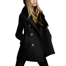 Зимнее приталенное элегантное женское Шерстяное Пальто большого размера, новинка, повседневное однотонное Женское шерстяное пальто средней длины с длинным рукавом