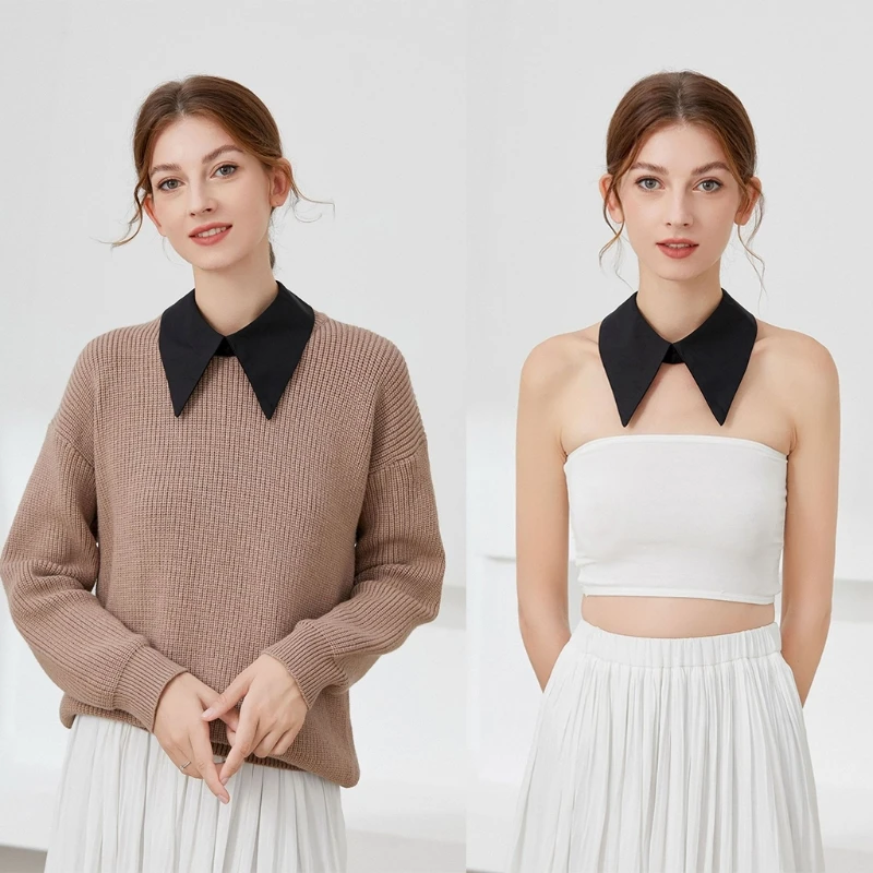 

European Women Girls Faux False Collar Office Lady Blouse Detachable Simple Black Pointed Lapel Choker Necklace Drop Shipping