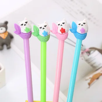 

2PCS/Lot Cute Silicone Mermaid Cat Gel Pen Rollerball Pen Writing Pen School Office Supply Student Stationery 0.5mm Black