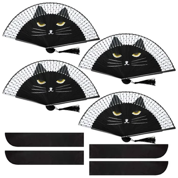 

8 Pcs Hand Held Folding Fan Cat Folding Fan Cartoon Cat Fan Party Cat Fan with Store Bag for Wedding Dancing Home Decor