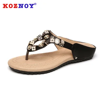 

Koznoy Summer Slippers Women Fashion Slip On Flat Bottom Crystal 2020 Low Heels Breathable Outside Causal Women Flip Flops