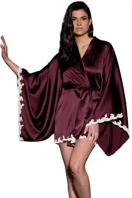 Wine red Соблазнительное кимоно халат белье Ночная сорочка топ пижамы; одежда для сна; халат нижнее белье Femme Сорочки рубашки одежда для сна - Цвет: Wine red