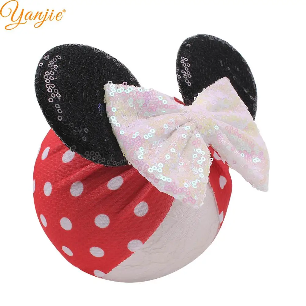 

Classical Minnie Mouse Ears Headband Waffle Bows DIY Hair Accessories For Girl Wholesale Trendy Kids headwrap Boutique femme