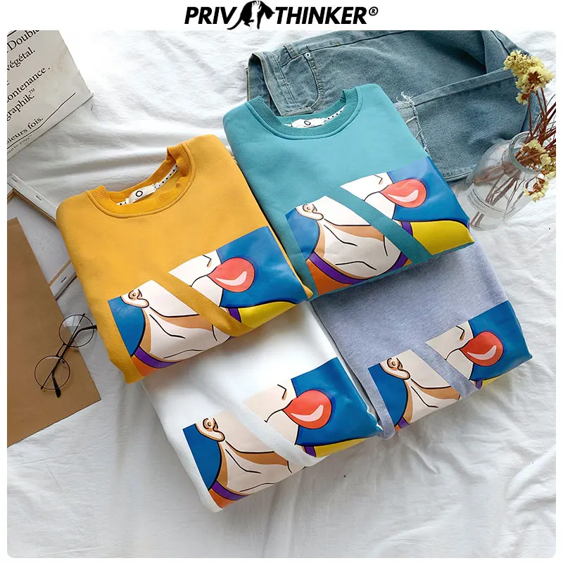 Privathinker новые Парные толстовки с принтом женские пуловеры 4 цвета свободные толстовки женские осенние модные корейские топы с круглым вырезом