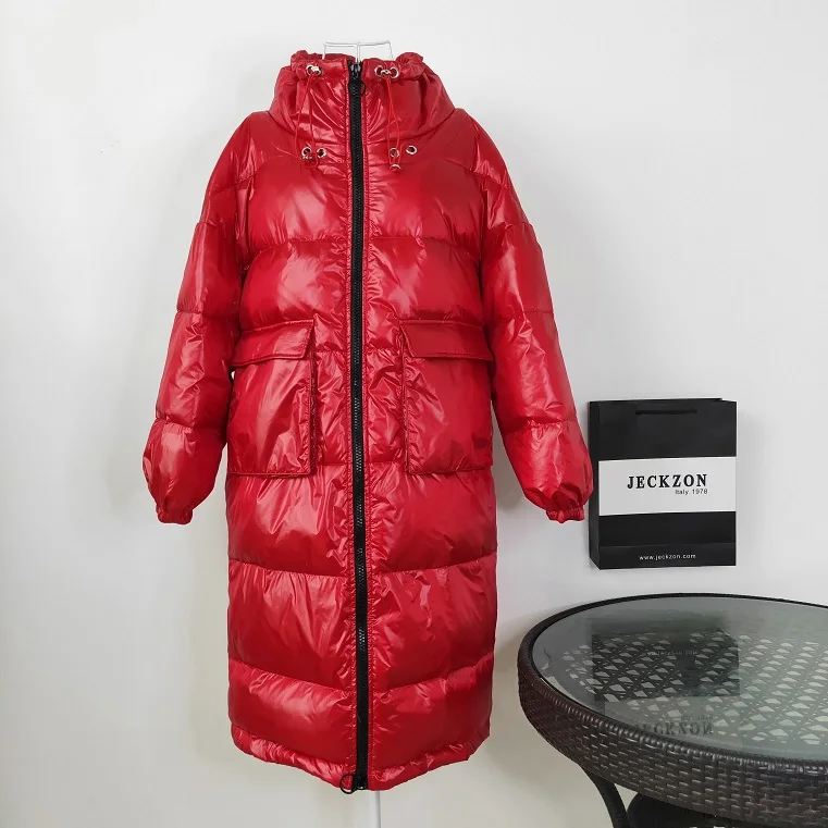 Red Schinteon корейский стиль белый утиный пуховик пальто Зимняя теплая Свободная верхняя одежда стоячий воротник Повседневная Женская одежда - Цвет: Red
