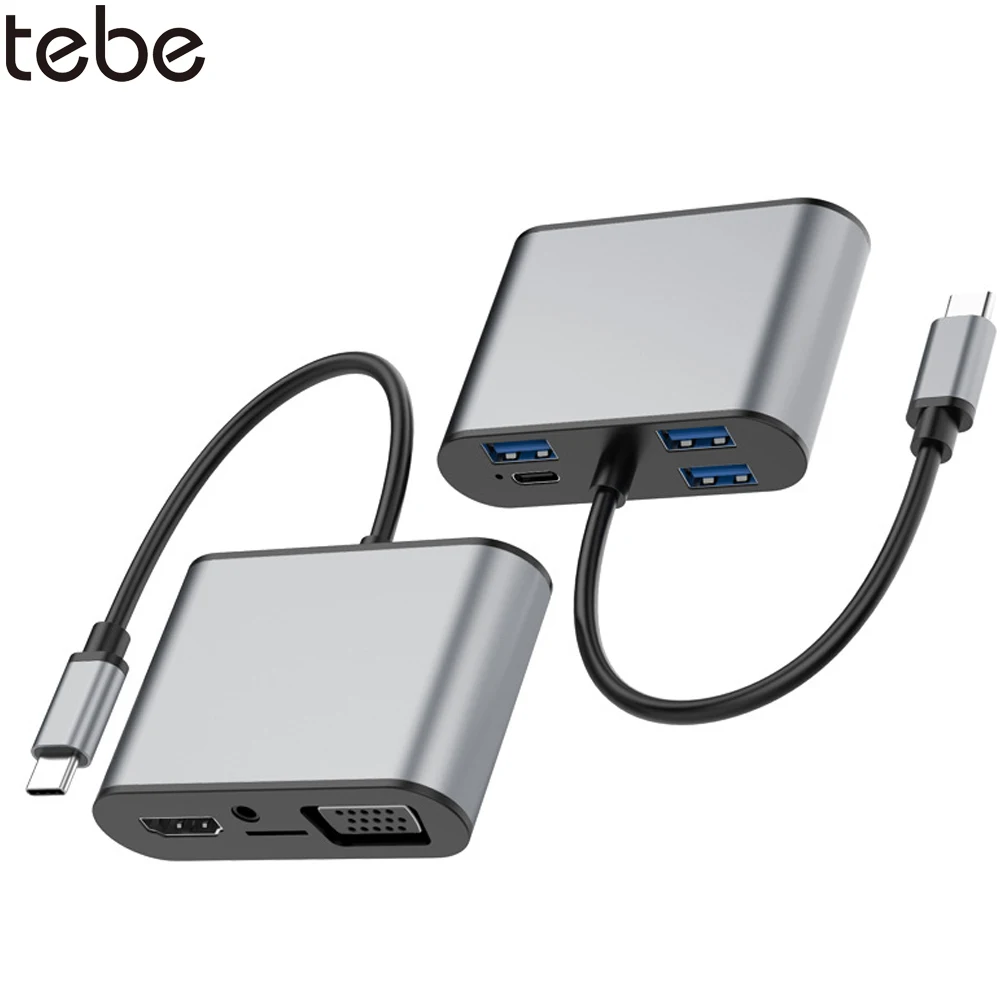 ОВБР 8 в 1 Тип c к HDMI концентратор Кабель Переходник USB C на VGA + 3 порта 5 мм Aux SD