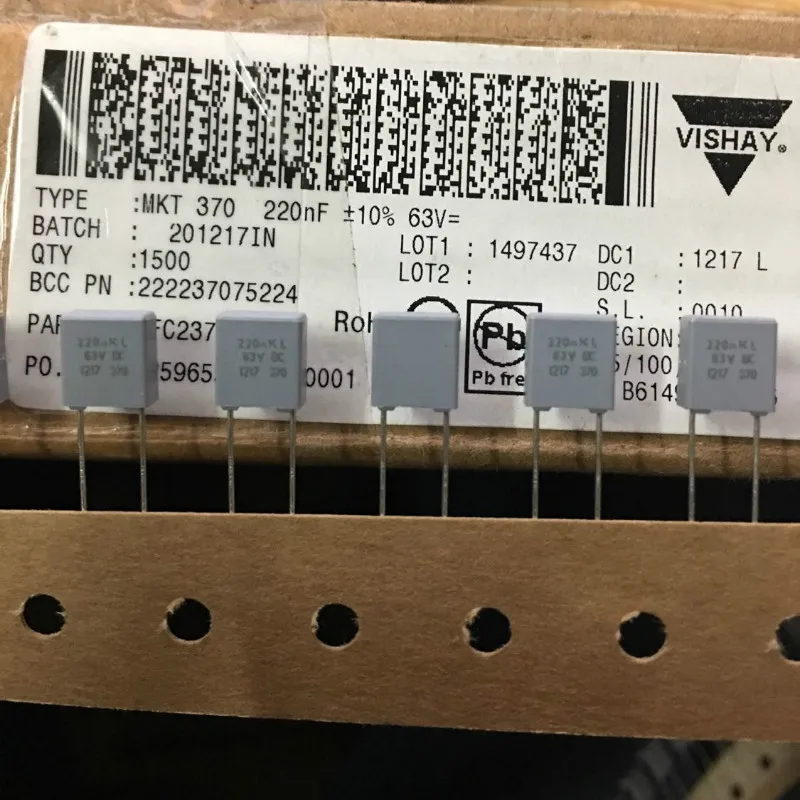 50 шт. Новый PH BC MKT370 0 22 мкФ/63V P5MM пленочный конденсатор VISHAY MKT 370 224/63V мкФ 63V 220NF 220N 224 |