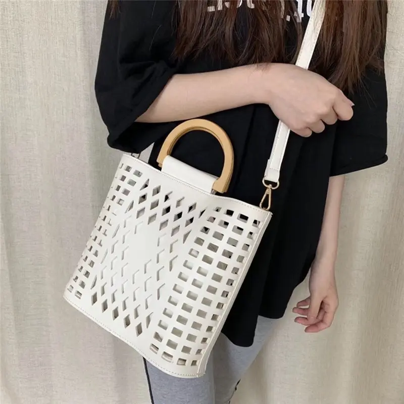 

SHUJIN Women Bags Handbags Bolsa Feminina Wood handle tote bags PU leather shoulder bag Purses Dropshipping Women shoulder Bag