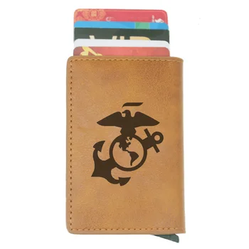 

2019 New US Marine Corps Design RFID Credit Card Holder Anti-Theft Automatic Wallet Card Case Men Mini Leather Male Purse