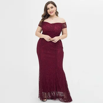 

Dresses short sleeve Slash neck Dress Lace Openwork Fashion Large Size Fat MM Slim club Elegant sexy Clothes XXXL