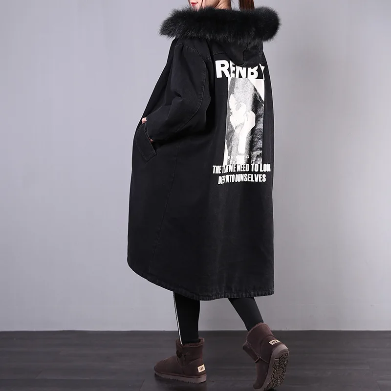 Max LuLu зимние теплые корейские модные женские уличные с капюшоном утепленные стеганые пальто с принтом меховые куртки винтажные джинсовые парки