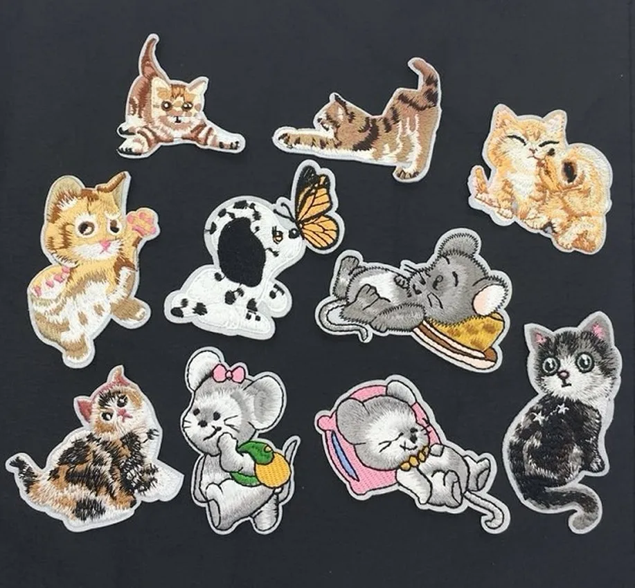 Нашивка с рисунком собаки кошки для одежды сделай сам вышивка полоса на одежде