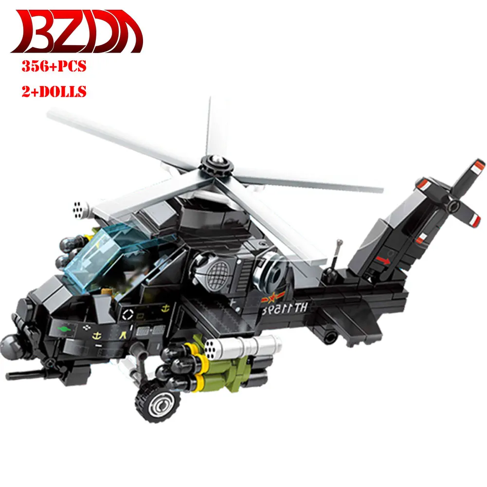 

BZDA Mini Airplane Z-10 Attack With 2 Anime Characters Building Block Fighter Model Set Children Creative Toys Kids Gifts