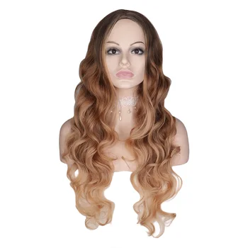 

QQXCAIW Long Natural Curly Wig For Women Black Ombre Blonde Party Middle Part Heat Resistant Synthetic Hair Wigs Cosplay