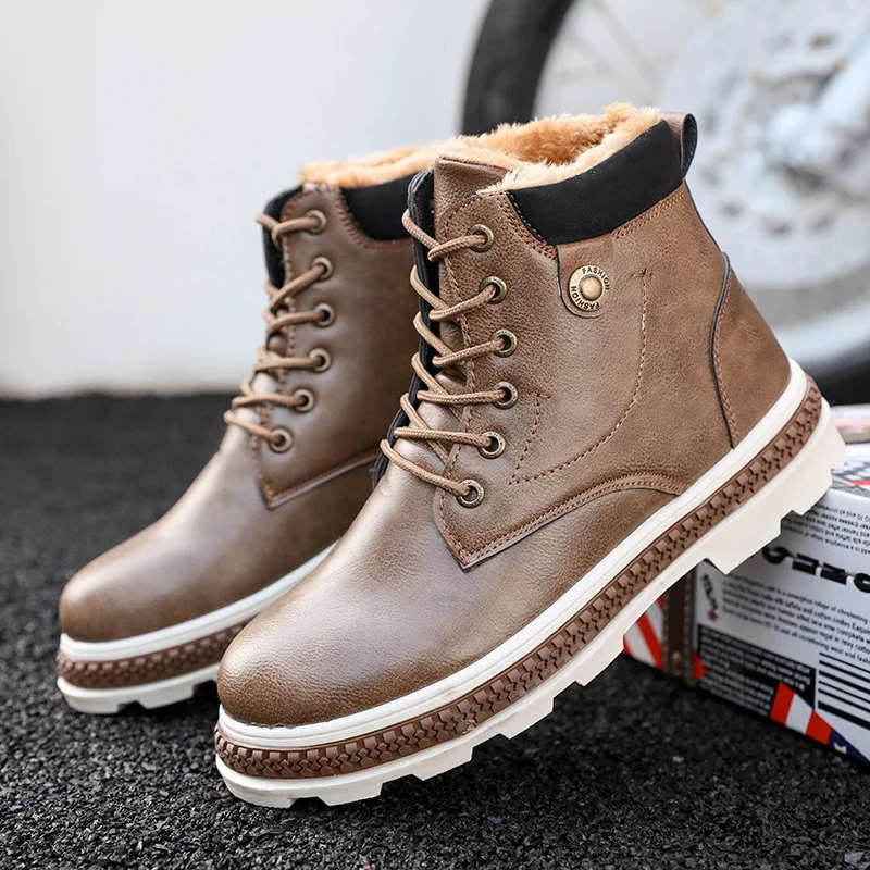 

Merkmak Winter Men Snow Boot Warm Add Cotton Military Work Men's Leather Shoes Anti-skid Male Footwear Flat Outdoor Man Boot