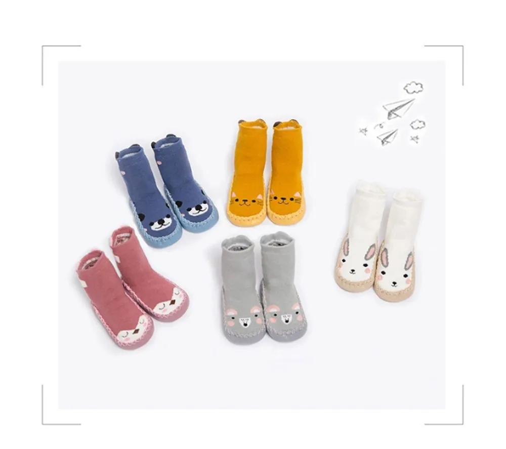 Детские зимние толстые теплые нескользящие носки с рисунками животных для маленьких мальчиков и девочек; тапочки для новорожденных; высокое качество