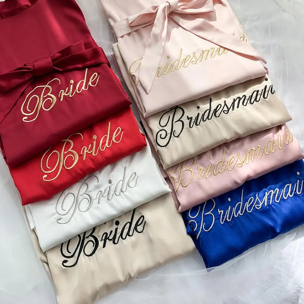 Daeyard Luxury Embroidery Dressing Gown For Women Wedding Bride Bridesmaid Robe Bridal Pajamas Satin Short Bathrobe Sleepwear
