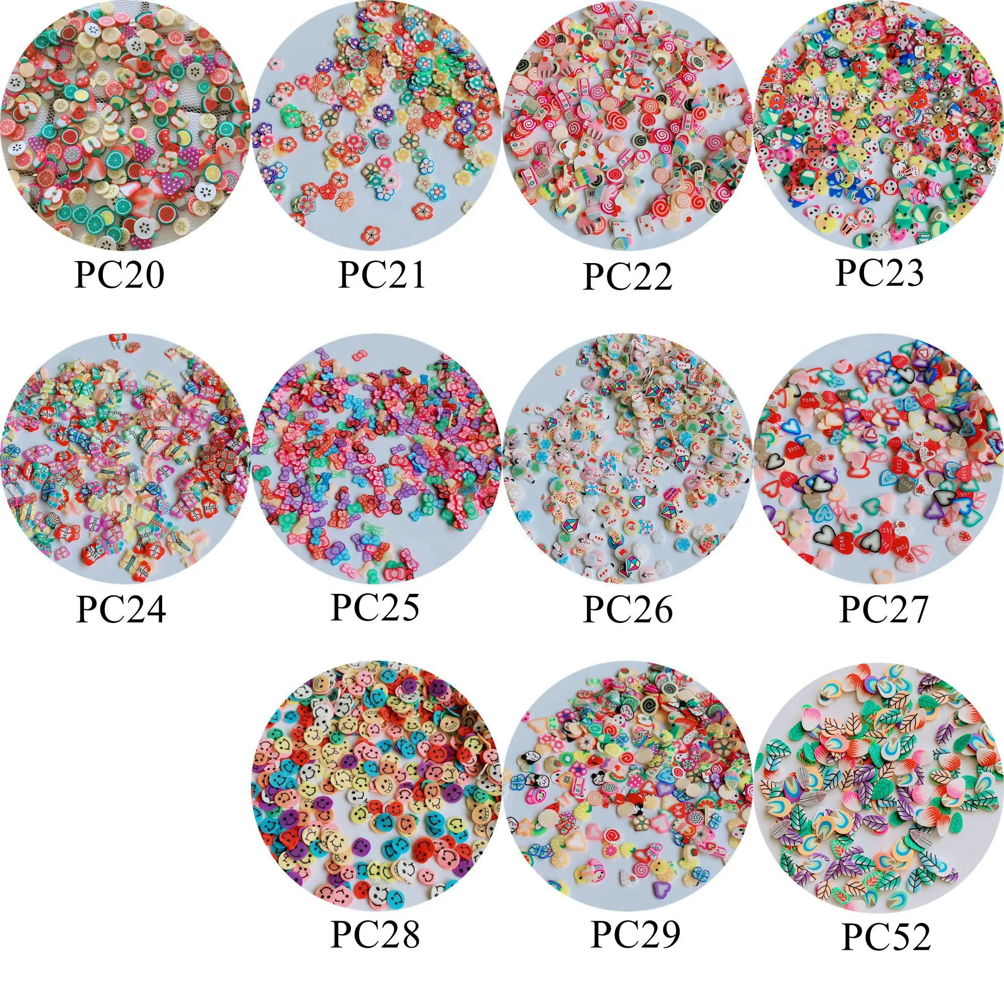 

100g/bag Mixed Polymer Clay Slices Different designs Mix bag Fruit Flower Christmas Mix Designs