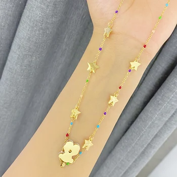 

New Fashion Stainless Steel Bear Pendants Round Star Chain Short Long Mens Womens Silver Color Necklace Jewelry Gift