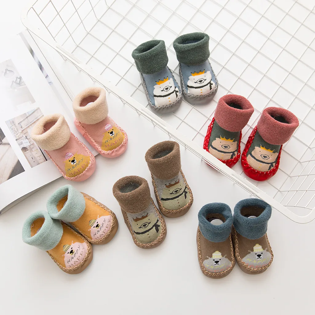 Милые теплые носки-тапочки с героями мультфильмов для новорожденных мальчиков и девочек Нескользящие детские носки гетры для малышей# E30