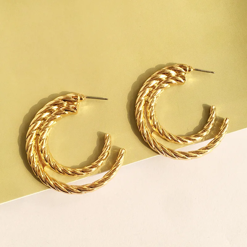 Letter Round Fashion Geometric Metal Gold Hoop Earrings Double C-Hoop for Women Girl Exquisite CC | Украшения и аксессуары