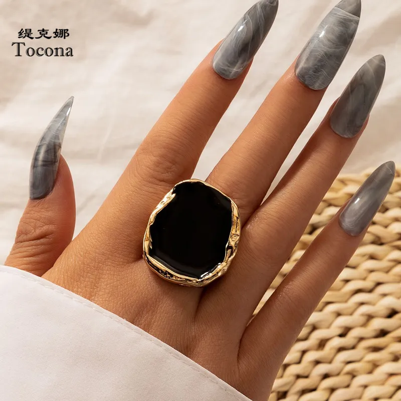 Tocona богемное кольцо с черным камнем для женщин очаровательное золотистое металлическое кольцо из сплава ювелирные изделия подарок Прямая поставка 16916|Кольца| | АлиЭкспресс