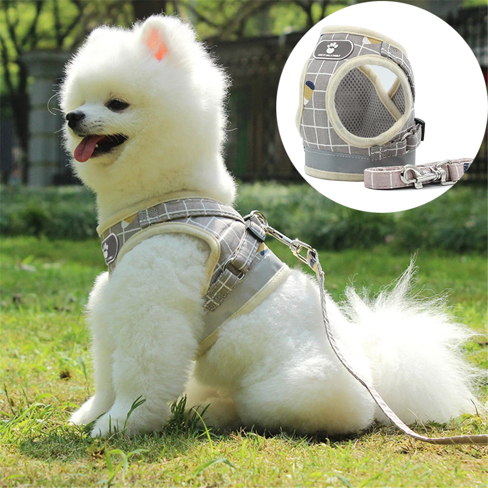 2020 Reflective Breathable Dog Cat Harness Pet Adjustable Vest Leash Walking Lead Leash Puppy Polyester Mesh Harness For Dogs (5)